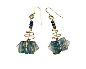 Handcrafted Art Glass Earrings With Fused Glass & Wire Wrap Design For Pierced Ears