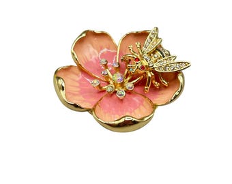 MMA Trinket Box Pink Flower Russian Imperial Buttercup Bee Enameled