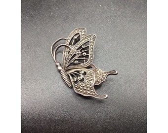 Sterling Silver Marcasite Butterfly Pin Brooch 925 Delicate Insect Jewelry