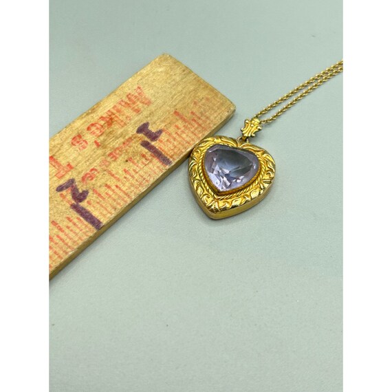 Victorian Heart Necklace Purple Glass Ornate Repo… - image 8