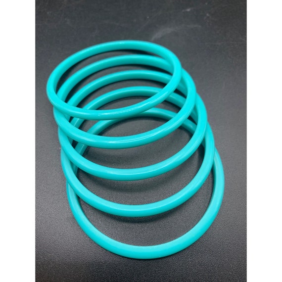 Thin Plastic Bracelets Lot of 5 Plain Turquoise T… - image 2