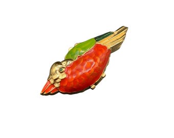 Estee Lauder Solid Perfume Compact Red Enameled Bird Collectible Compact