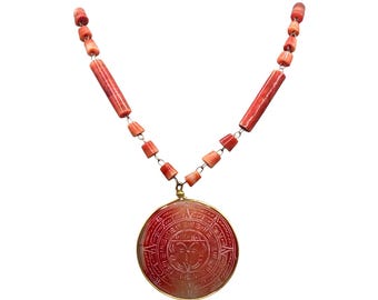 Aztec Or Mayan Style Medallion Necklace Semi precious Gemstone Beads