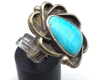 Native American Turquoise Ring Size 5.5 Sterling Genuine Semi Precious Stone