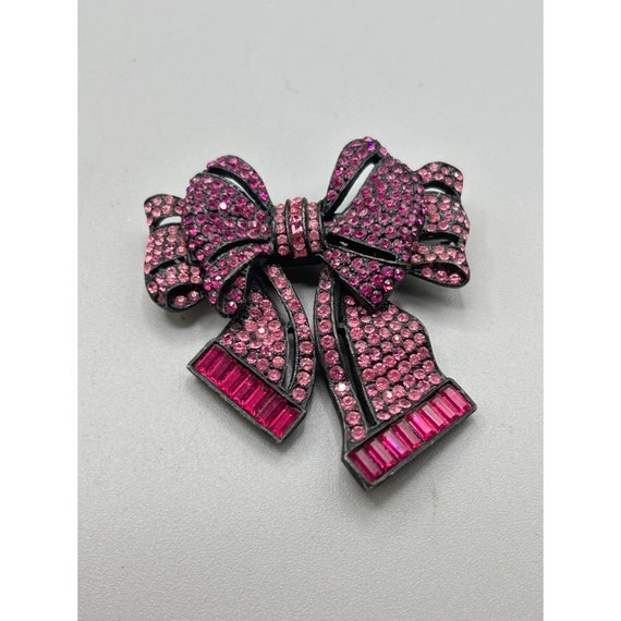 Vintage Signed Vendome Pink Rhinestones Ribbon Bo… - image 3