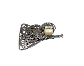KAT'S CREATIONS Angel Pin Brooch Vintage Assemblage Jewelry With Filigree Metal
