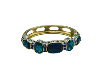 HEIDI DAUS Blue Grand Slam Bracelet Hinged Bangle 7" Gold Tone Crystals Bracelet