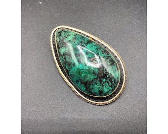 Eilat Israel Pin Brooch & Pendant Green Stone Teardrop Sterling Silver Filigree