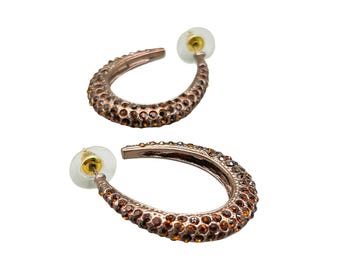 Pierced Hoops Earrings Oval Shape Dark Topaz Rhinestone Formal Jewelry