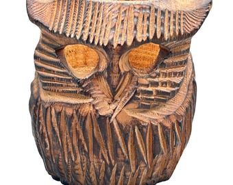 Hand Carved Wood Owl Candle Holder Votive Animal Bird House Decor Rustic Style