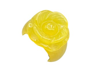 Yellow Jade Ring Size 5 Carved Rose Flower Ring Genuine Gemstone