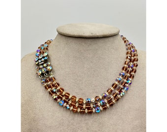 Collier Ancien Vintage Argenté - Cristaux, Topaze, Parfait état, Bijou Rare N°2828