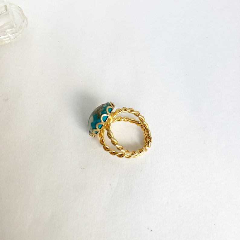turquoise glass ring adjustable robin/'s egg cabochon turquoise glass filigree vintage costume ring adjustable size
