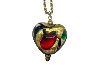 Art Glass Puffy Heart Pendant Necklace Vintage Quality Jewelry Retired QVC