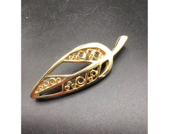 Givenchy Leaf Brooch Designer Signed Gold Tone Stylized Openwork Elongated Leaf