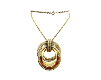 Vintage Grossé (Chr. Dior) 1971 Necklace Layered Rope Knot Pendant Gold Tone