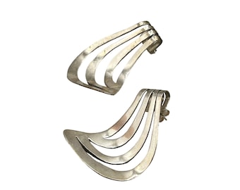 Taxco Mexico Earrings Sterling Silver 925 Pierced Free Form Wave Handcrafted