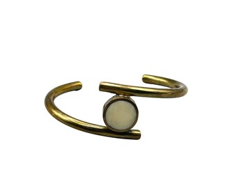 Vintage Modernist Cuff Bracelet Brass & Enamel Inlay Free Form One of a Kind