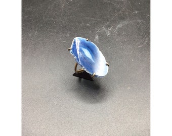 Whitney Kelly Blue Ring Agate Slice Geode Stone Sterling Silver Size 8 Ring