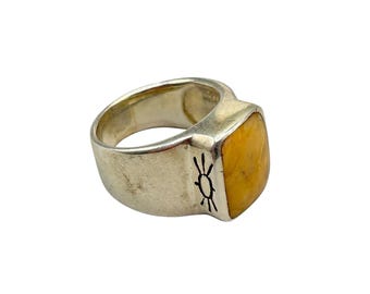 Yellow Jasper Ring Size 7 Sterling Silver 925 Chunky Orange Stone Ring Native Sun Southwestern Design