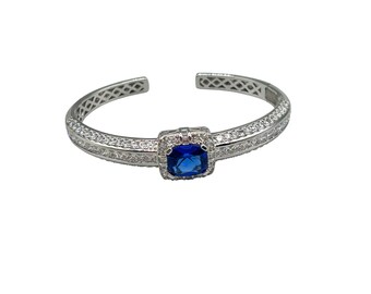 Smithsonian Bismarck Silver Tone Sapphire And Clear Crystal Cuff Bracelet Large Size