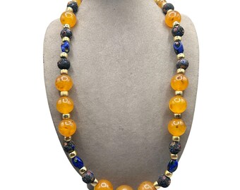 Orange And Blue Ethnic Necklace Beaded Plastic And Glass Beads Ethnic Jewelry