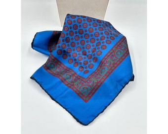 Handmade in Italy Silk Scarf Blue & Red Square Neck Scarf Small Handkerchief