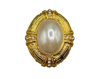 Pearl Cabochon Pin Brooch Faux Simulated Pearl On Gold Tone Setting