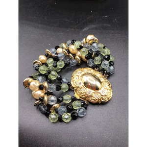 Vintage Multi Strand Italy Bracelet Gold Flower Clasp Acrylic Beads & Pearls