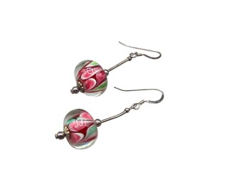 Lampwork Art Glass Earrings Sterling Silver Dangles Pierced Pink Handmade Beads