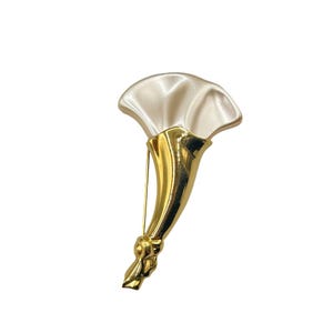 Vintage Carolee Gold Tone & Pearl Lily Brooch Pin Large Statement Flower
