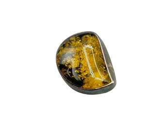 Vintage Sterling Silver And Amber Pin Brooch Drop Shaped Handcrafted Jewelry