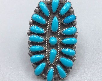 Navajo Ring P. Jones Sterling Silver Signed Turquoise Native American Statement