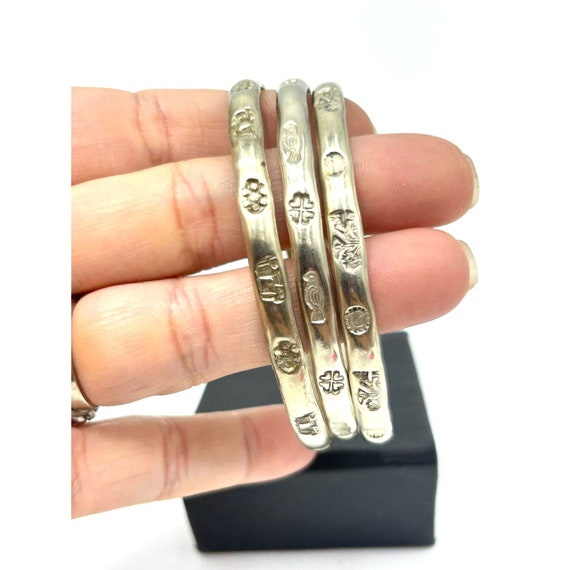 Mexican Bracelets Set of 3 Bangles Silver Tone St… - image 6