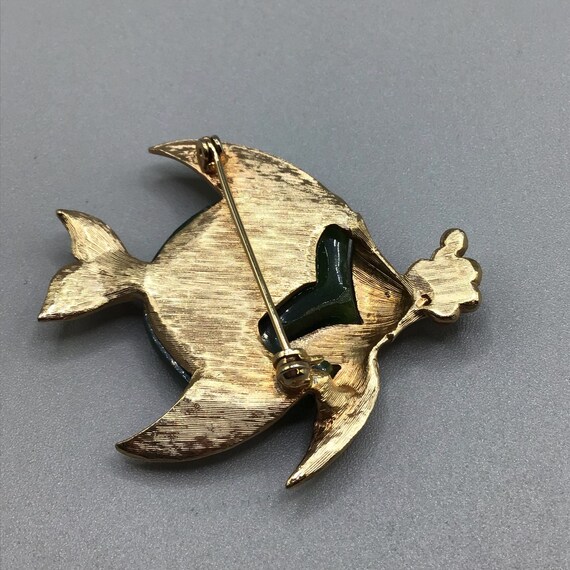 Puffy Fish Brooch Green Semi Precious Stone Gold … - image 3