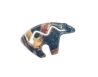 Southwest Style Heartline Bear Pin Brooch Fetish Bear Colorful Enameled Metal