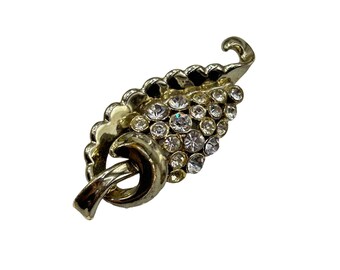 Vintage Rhinestones Brooch Leaf Design Gold Tone Retro Classic Costume Jewelry