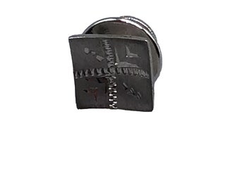 Small Tie Tack Push Pin Lapel Pin Textured Small Square Body Silver Tone Men Pin