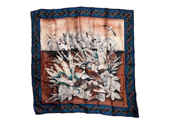 Vintage THE VERA STUDIO Silk Scarf  "Gorgeous Wildlife American Wigeon Duck" Design