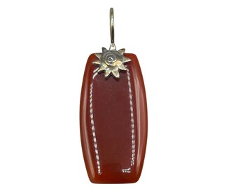 SHUBE Sterling Silver 925 Carnelian Pendant With Sunburst Bail Geometric Stone Design