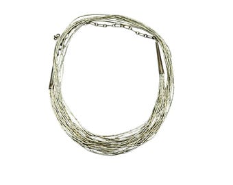 LIQUID SILVER Necklace 24" Sterling Silver 925 Multi Chain Beaded Native Necklace
