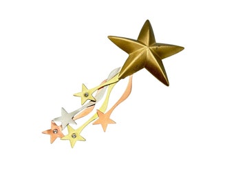 Shooting Star Pin Brooch Mixed Metals Tri-Color Copper Brass Silver Tone Colors