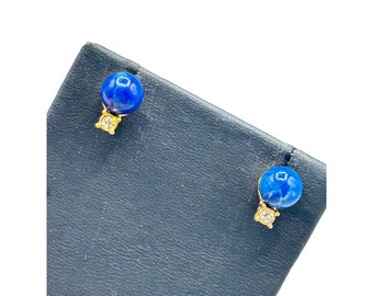 Vintage Blue Stone Earrings Semi Precious Stone Sodalite Studs Ball Earrings