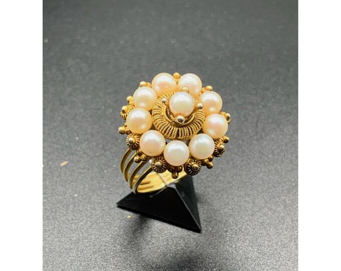 Featured listing image: vintage 14K gold and Pearls domed tiered ring size 7.5