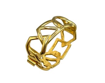 Vintage Monet Gold Tone Wide Clamper Bangle Bracelet Geometric Design