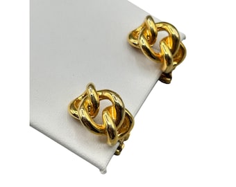 Vintage Clip On Huggies Earrings Gold Tone Chain Design 90s Costume Jewelry