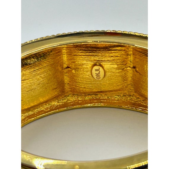 Vintage KJL Hinged Bangle Bracelet Chunky Gold To… - image 5
