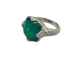 JUDITH RIPKA Ring Green Goddess Ring Size 8 Faceted Chalcedony Stone