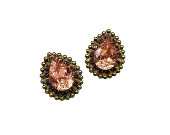 Vintage SORRELLI Studs Earrings Pierced Teardrop Antiqued Pink Color