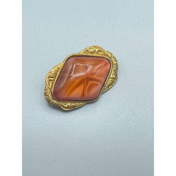 Vintage Czech Glass Pin Brooch Rust Color Glass S… - image 5